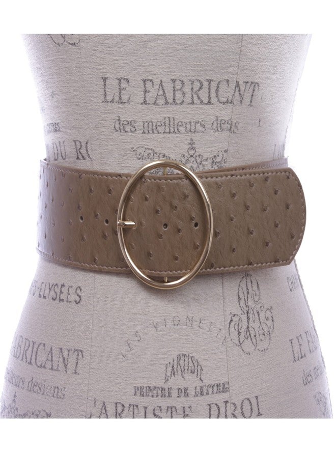Beltiscool 2 3/8" (60 mm) Wide Ostrich Print High Waist Fashion Stretch belt, Taupe | m/l 32"-35" - Image 2
